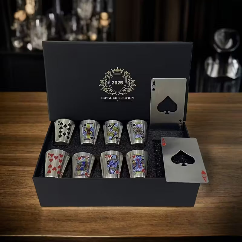 Royal Poker Whisky Set™ – Edelstahl Shotgläser im Karten-Design (Limited Edition)