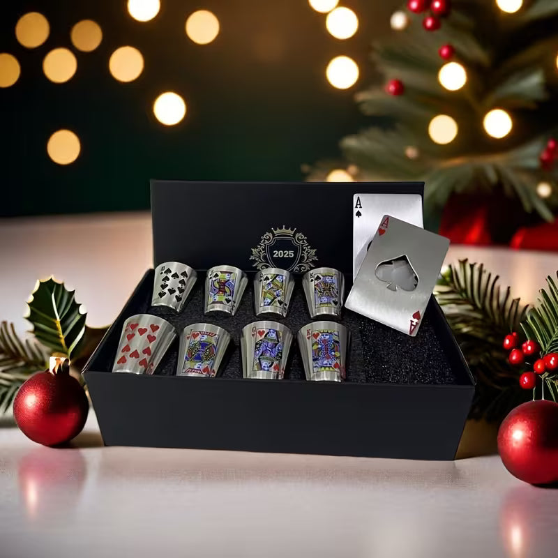Royal Poker Whisky Set™ – Edelstahl Shotgläser im Karten-Design (Limited Edition)