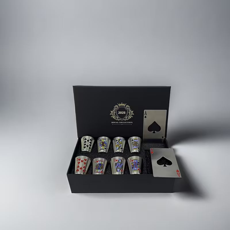 Royal Poker Whisky Set™ – Edelstahl Shotgläser im Karten-Design (Limited Edition)